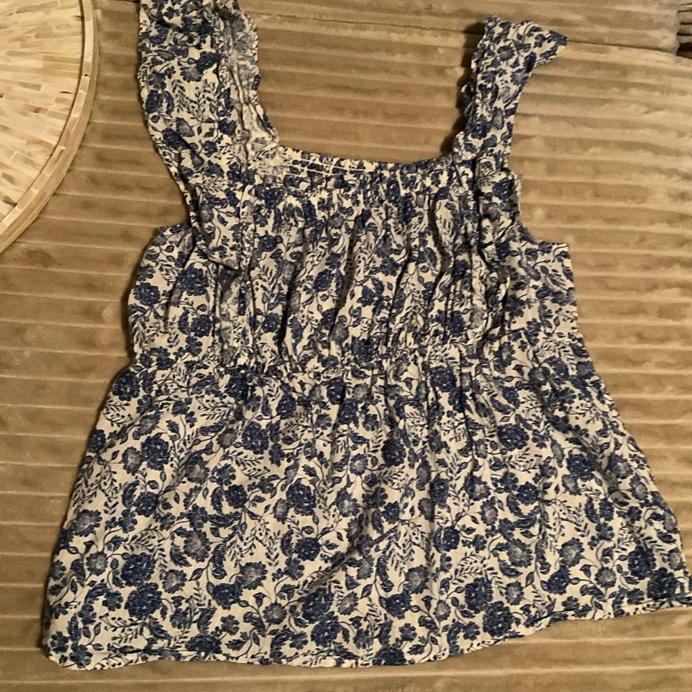 Old Navy Blue and White Floral Blouse